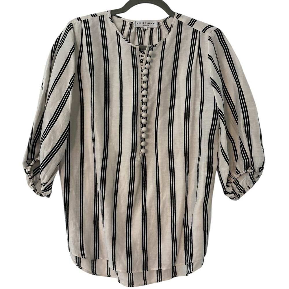 Apiece Apart Nueva Agustina Linen Silk Blend 3/4 Sleeve Striped Tunic Blouse 6 - Picture 2 of 7